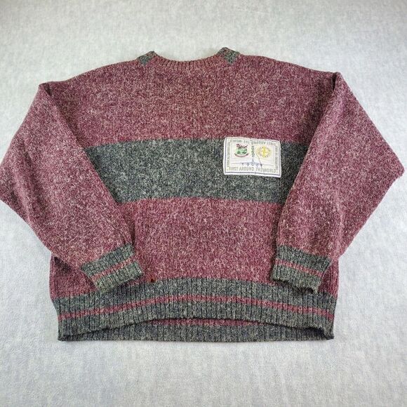 Vtg Xploits Sweater Mens Large Maroon Aviation World Airplane Wool Pullover - Picture 1 of 8